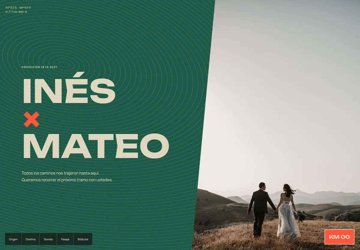 Vista previa del diseño de invitación de boda Kilómetro Cero